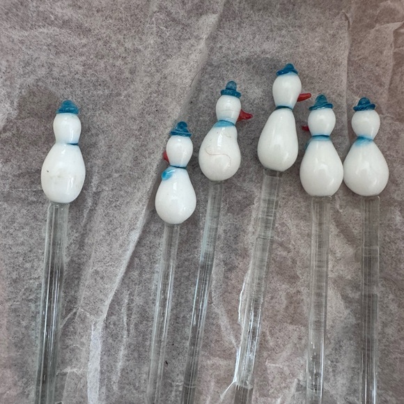 Vintage Barware Snowman Blown Glass Swizzle Sticks Cocktail Party - Picture 3 of 5